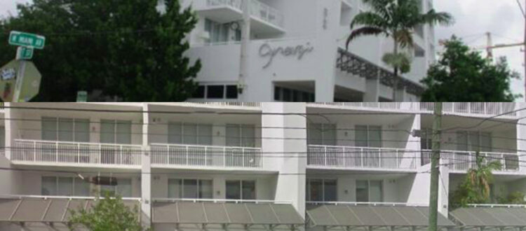 Streetside Commercial Retail and Housing Units in front of a high-rise building in Florida