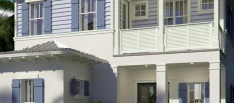 Blue and White Single Family Home with Balcony and Front Yard in South Florida Funded Deal