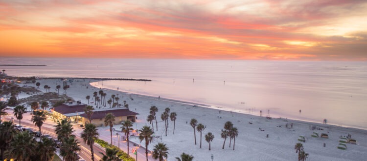 Uncrowded Clearwater Beach with Beautiful Florida Sunset