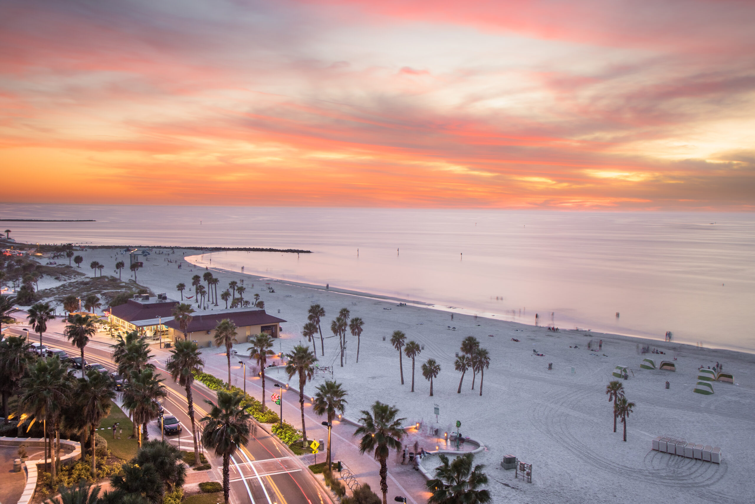 Uncrowded Clearwater Beach with Beautiful Florida Sunset