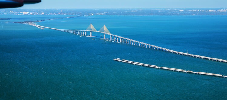 Aerial View of Sunshine Skyway Bridge near St. Petersburg Florida