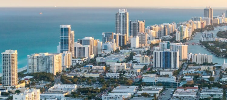 Aerial Skyline View of Miami Beach Florida Buildings and Skyscrapers