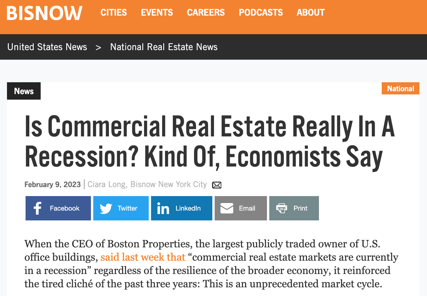 Is Commercial Real Estate Really In A Recession Economists Opinion