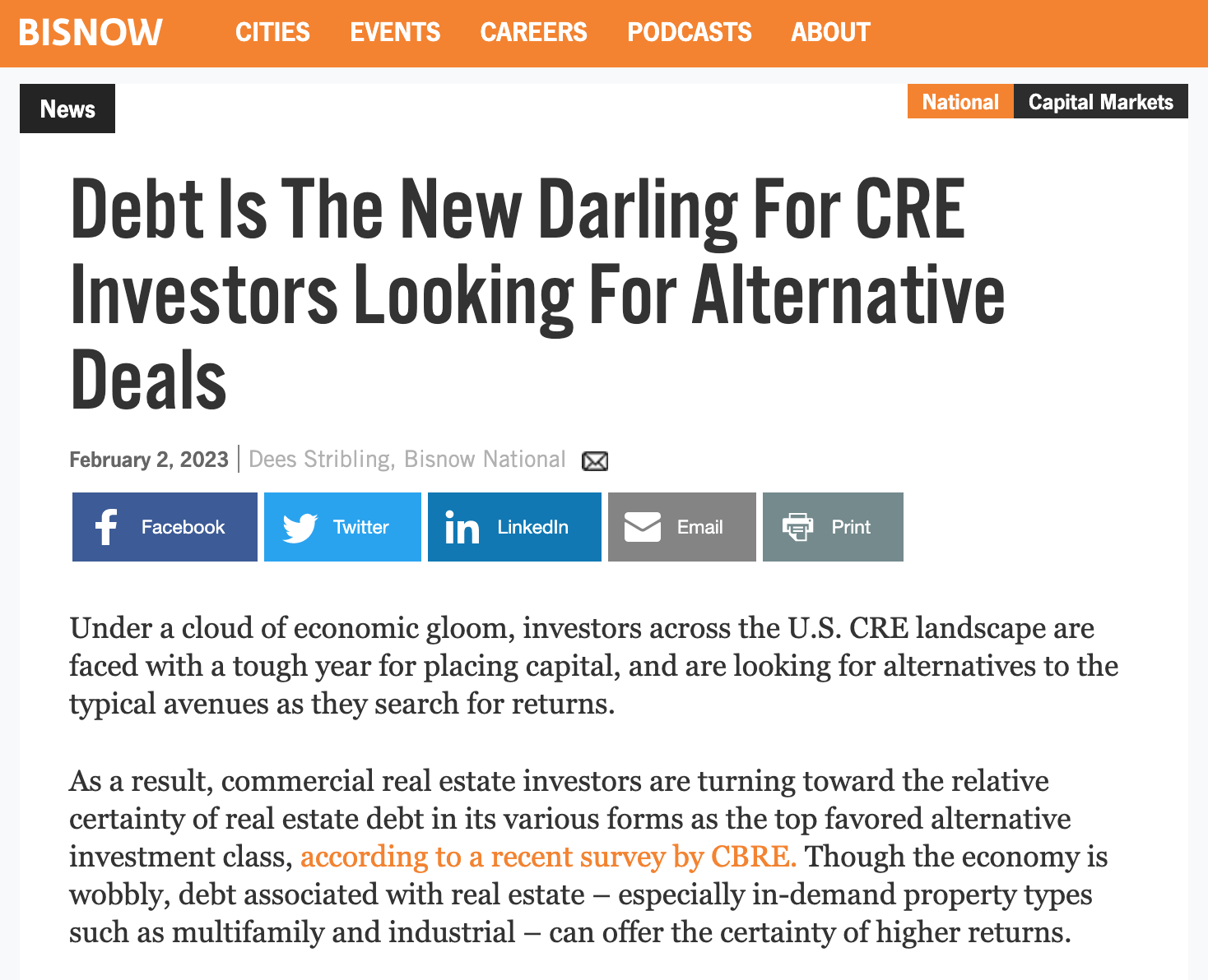 Real Estate Debt as an Alternative Investment Option CRE Investors BisNow
